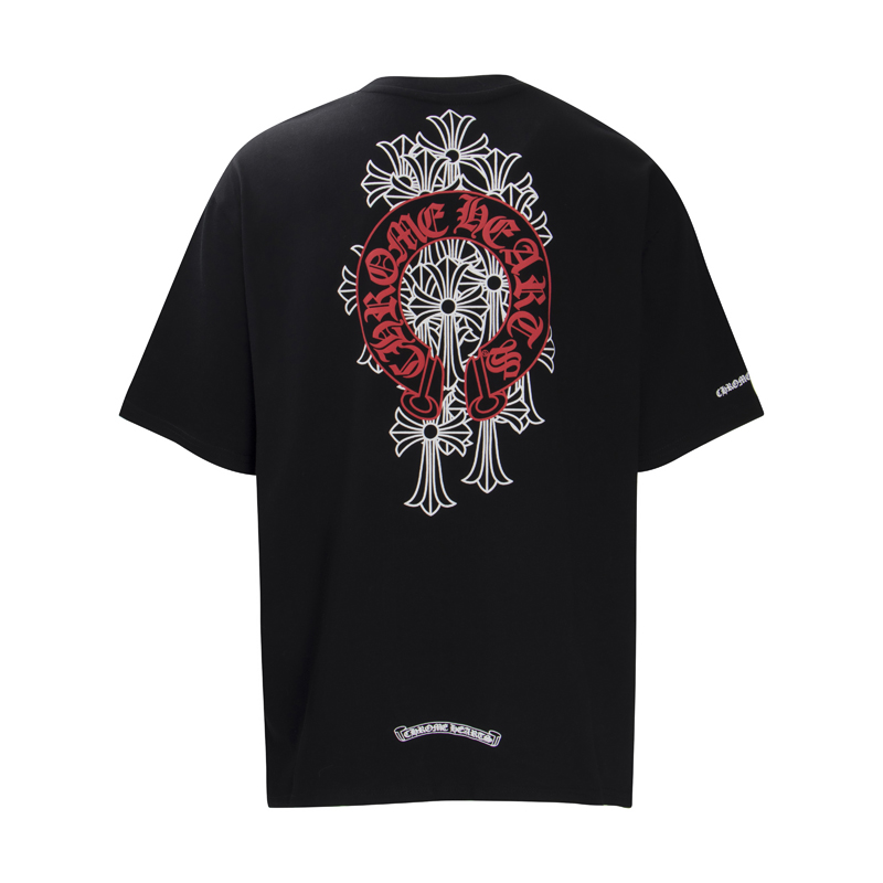 希少♪CH◆ レッド ホースシューロゴ セメタリークロス Tシャツ クロムハーツ 半袖 Tシャツ トップス 夏服 レッドホースシュー
