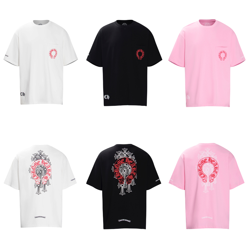 希少♪CH◆ レッド ホースシューロゴ セメタリークロス Tシャツ クロムハーツ 半袖 Tシャツ トップス 夏服 レッドホースシュー